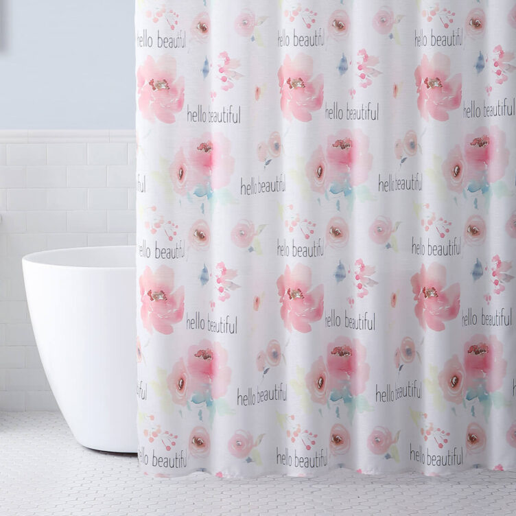salle de bain - Rideau de douche imperméable beauty polyester blanc rose